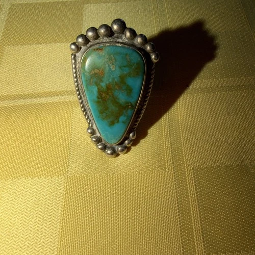 Vintage Navajo Sterling Silver Your quite Ring Large Natural Stone 12.7 Gr