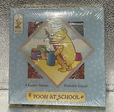Vintage Disney Classic Winnie The Pooh POOH AT SCHOOL Rubber Stamp Set