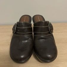 Tommy Hilfiger Brown Heeled Buckle Clogs
