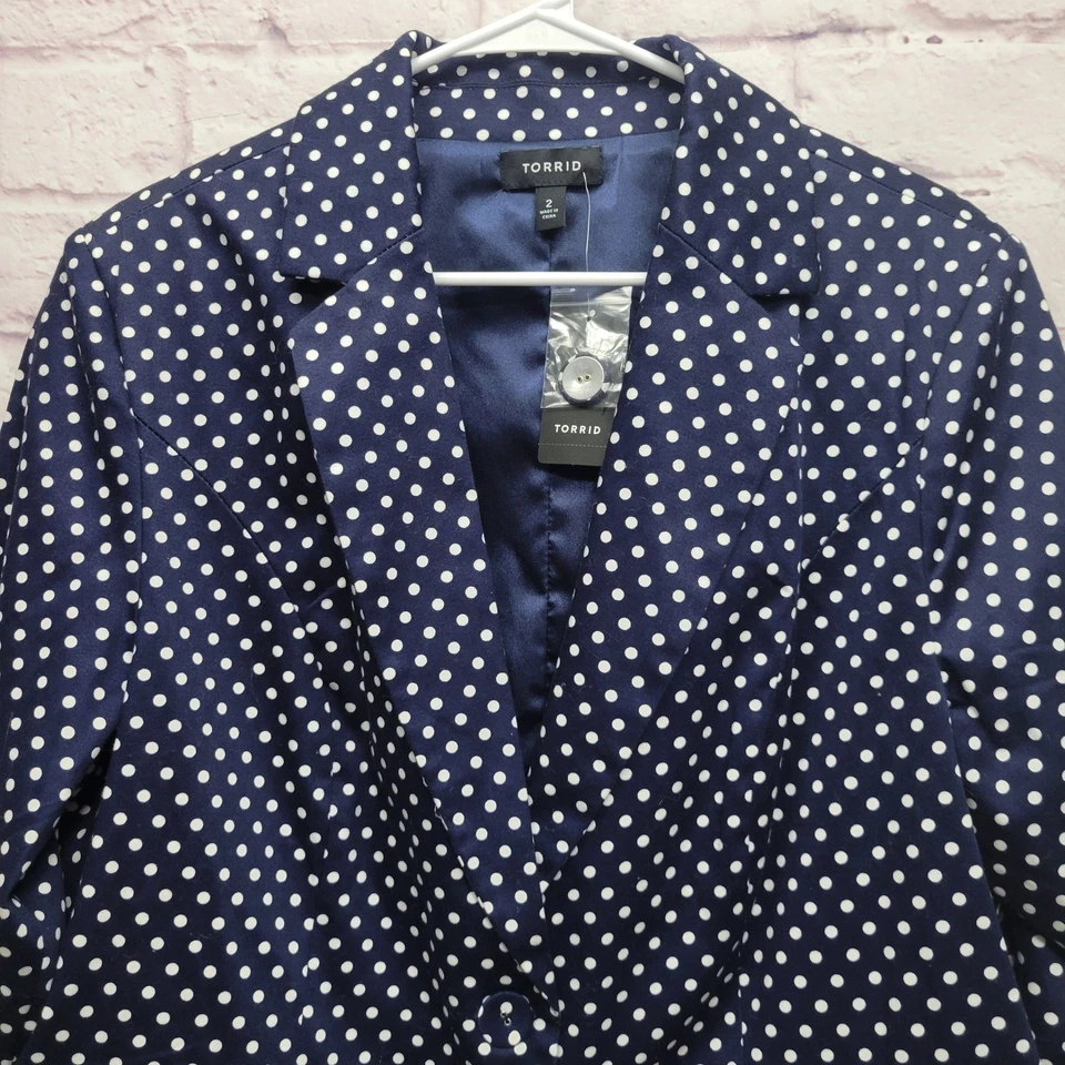 Novo *BLAW Blazer Feminino FLAW Tórrido Azul Marinho Branco Bolinhas 2X Escritório de Negócios Vestido - Imagem 2 de 4