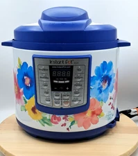Pioneer Woman Insta Pot Ip-Lux Multi 6 Quart Cooker Wildflower Blue Top & Bottom