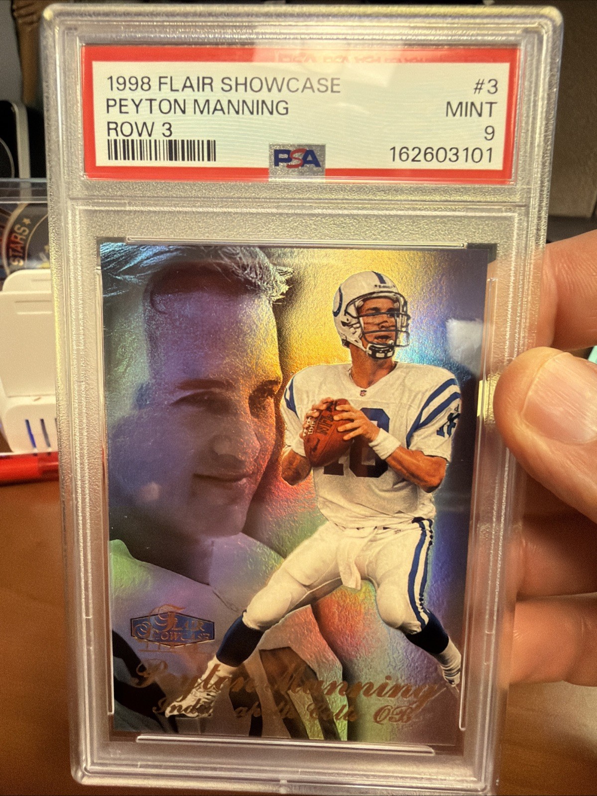 1998 PEYTON MANNING RC ROOKIE FLAIR SHOWCASE ROW 3 #3 MINT PSA 9🔥📈HOF’er
