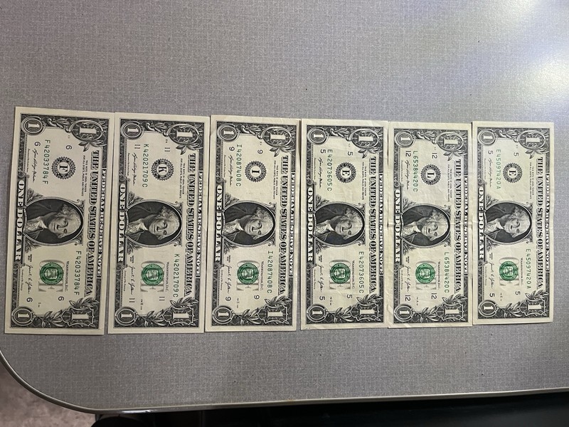 (420 notes) 2021 Lot of 6 US $1 Federal Reserve Notes! Very fine-uncirculated!