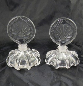 Pair of Antique Continental Crystal Perfume Bottles with Stoppers 5-3/4" Nice