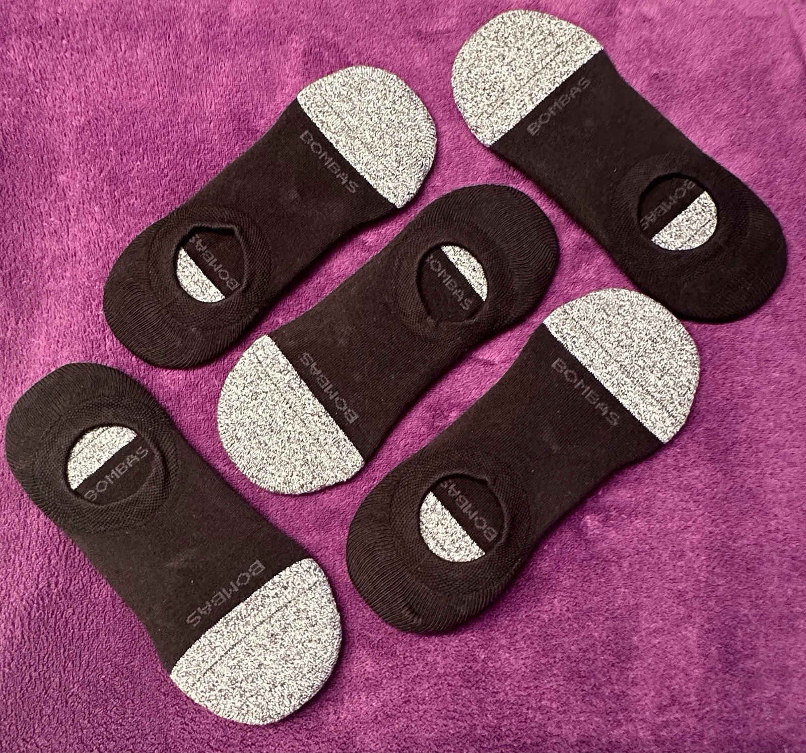 Bombas 5-Pack Unisex No Show Ankle Socks Black/Grey Socks Size Large NWOT