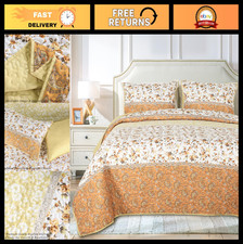 King Size 3-Piece Floral Patchwork Quilts Set - Lightweight Reversible Bedding,
