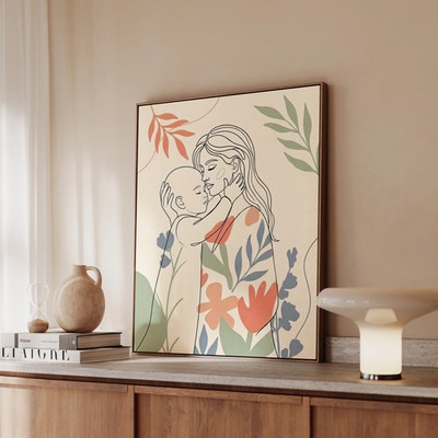 ''Mother's Embrace'' - Mother & Child Vertical Framed Canvas - Family Wall Art