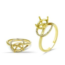 East-West Oval 8x6mm Ring Semi Mount In 14k Yellow Gold With Diamonds 55205 