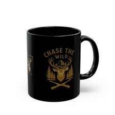 Hunter-Deer-Inspired Black Mug with 'Chase The Wild' Design