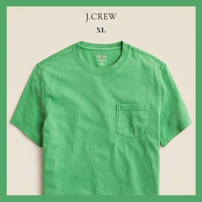 NWT - J. CREW Men's Vintage-Wash Cotton Pocket T-Shirt, Summer Yard Green XL $39
