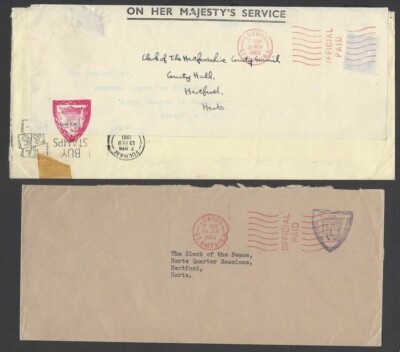 GB RCJ Royal Court of Justice cachets in red violet on covers