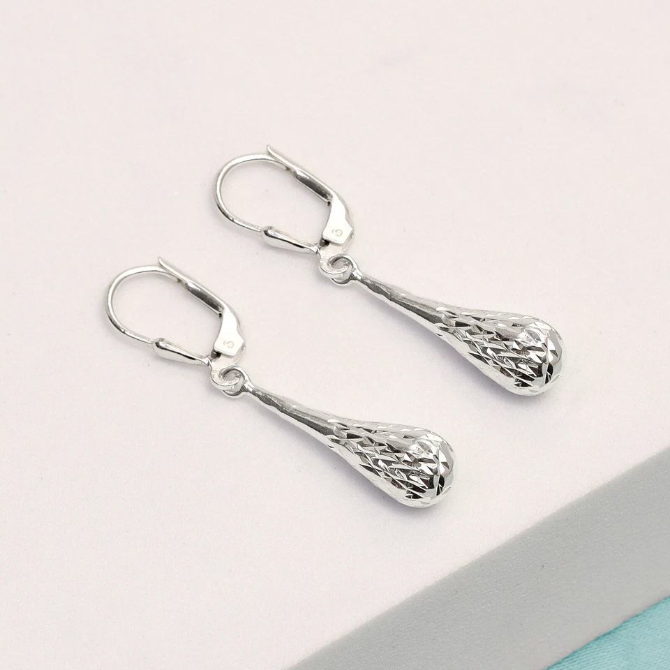 Pendientes colgantes LeCalla de plata de ley 925 con cierre de palanca para mujer 38 mm Foto 4 de 4