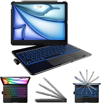 iPad Air 11'' & Pro 11'' Keyboard Case with Touchpad   360° Rotating, Backlit Keys