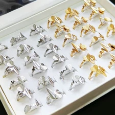 Wholesale 24pcs Heart Electrocardiogram Rings Women Fashion Stainless Steel Gift