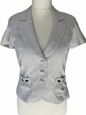 White House Black Market Black & White Stripe Short Sleeve Jacket Uk10 Vgc