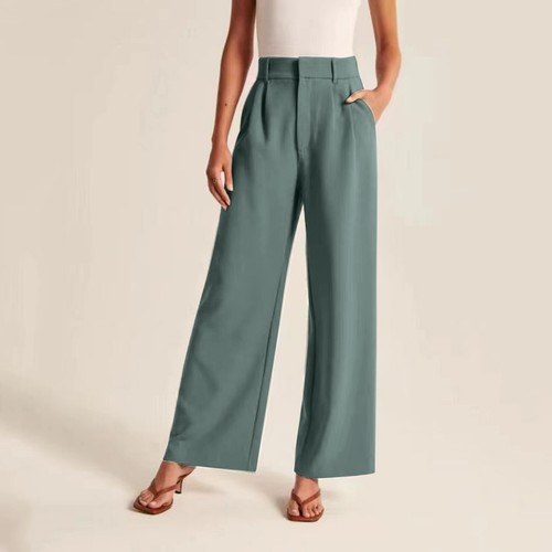 Womens Business Pants Wide Leg High Waisted Capris Straight Long Work Trousers - Picture 15 of 60