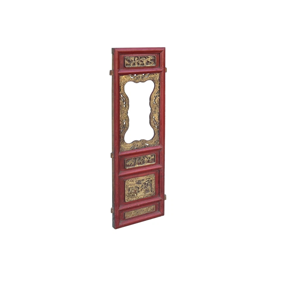 Arte de panel de pared de madera rectangular talla dorada roja china vintage ws4212 Foto 2 de 4