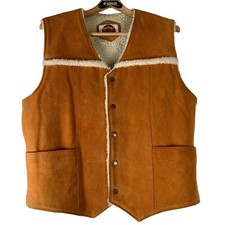 Vintage Cowhide Leather Vest Sherpa Lined Snap Button Front Size Large Miller