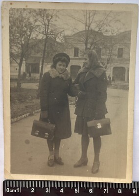 Two Pretty Cute Young Women Charming Attractive Ladies Nice Girls Old Photo