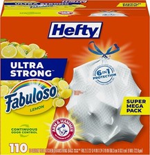 Hefty Ultra Strong Tall Kitchen Trash Bags, Fabuloso Lemon Scent, 13 Gallon, 110