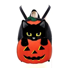 Spookyville Critters Furry Black Cat in Pumpkin Mini Backpack in Vinyl