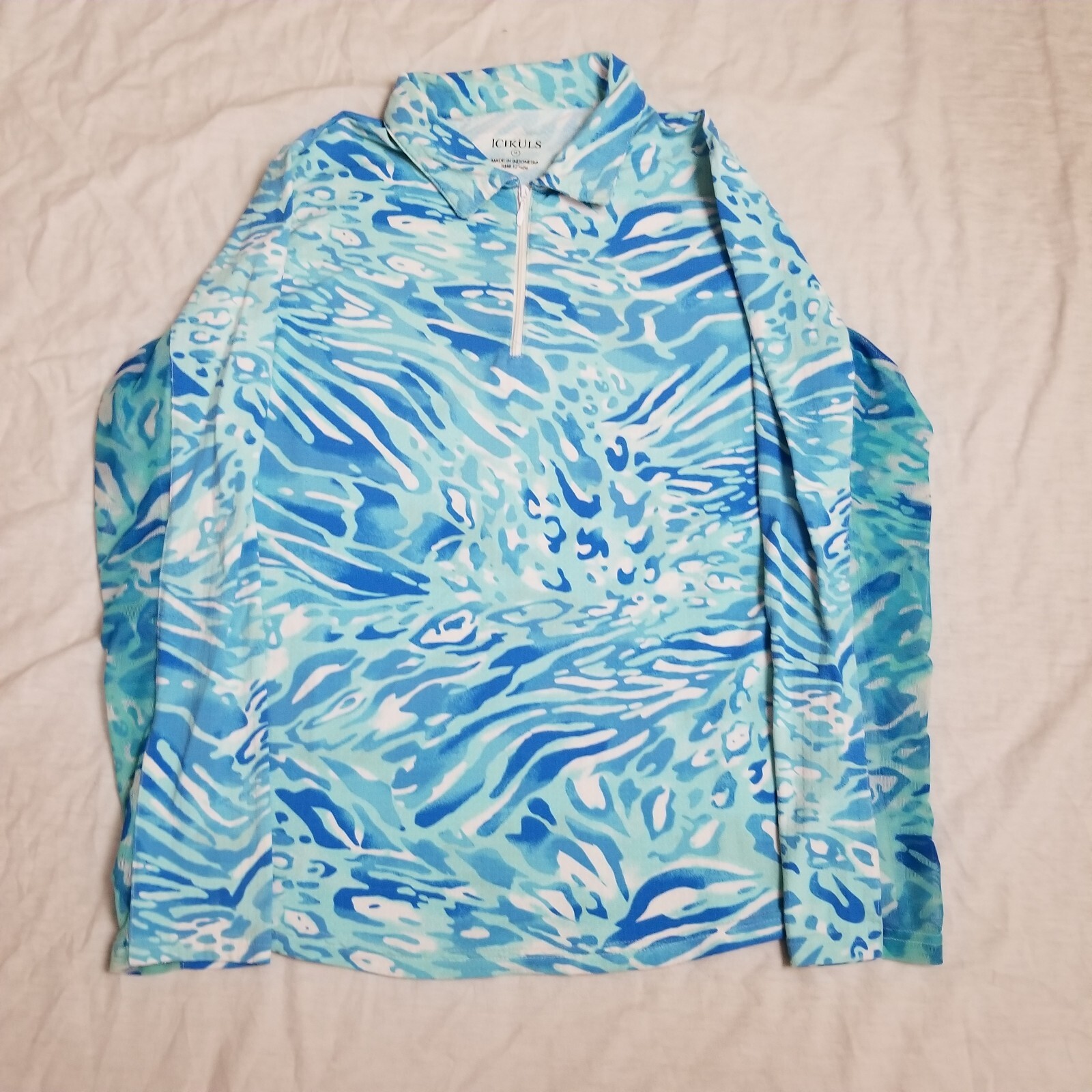 Icikuls 1/4 Zip Pullover Top Golf Shirt Long Sleeve Blue UPF Mesh