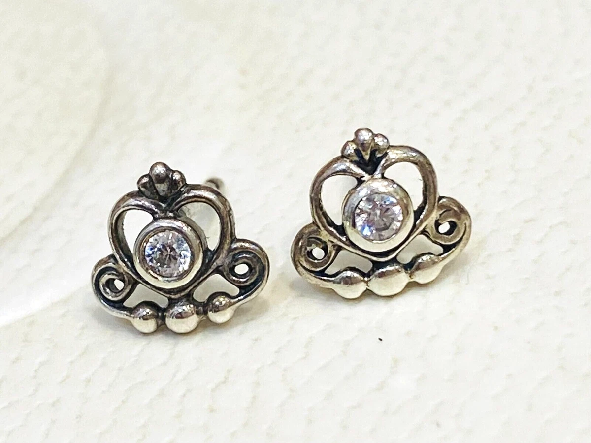 Authentic Pandora My Princess Tiara CZ Stud Earrings 290540 Retired