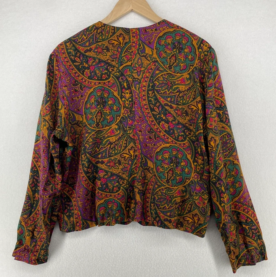 NORTON MCNAUGTON 衬衫 12 佩斯利纽扣前长袖人造丝棕色美国复古 — 第 3/4 张图片