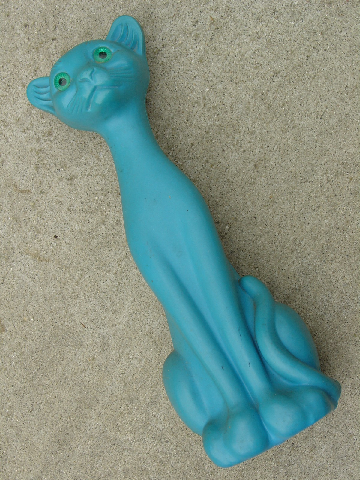 Vintage Plastic Blow Mold Seated Pet Kitty Cat Bank Blue w/ Green Eyes 16"
