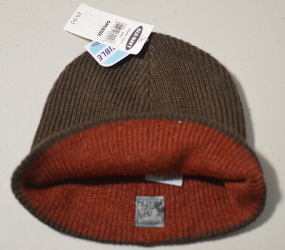 Old Navy Boys One Size Reversible Brown Red Beanie Cap Hat *NWT