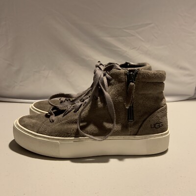 UGG Olli Woman's Suede Mole High-Top Zip-Up Sneakers Tan