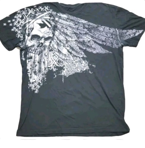 XTREME COUTURE by AFFLICTION Black XL T- Shirt INDIAN HEADDRESS PRINT- RARE USA - Picture 2 of 11