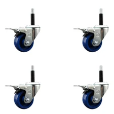 3 Inch Solid Poly Swivel 3/4 Inch Expanding Stem Caster Set Total Lock Brake