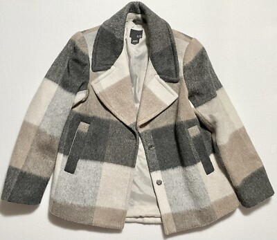 a.n.a A New Approach Women s Plaid Jacket Gray Hue Size Large Polyester And Wool