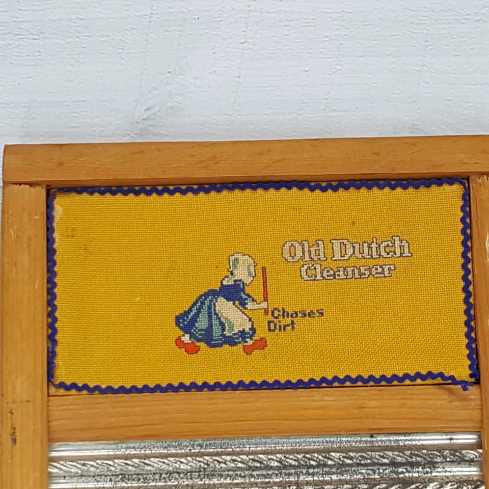 Vintage Dubl Handi Wood Metal Washboard w Cross Stitch Dutch Cleaner Insert USA - Image 2 of 4