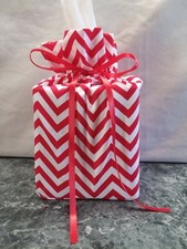 Red  White Stripes Cotton Fabric Handmade square Tissue Box Cover