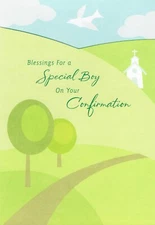 Religious Modern CONFIRMATION Card FOR BOY, Green Hills, by Hallmark + Envelope