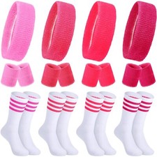 Sweatbands Striped Socks Set Sports Cotton Headband Wristband 80s 90s Workout...