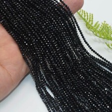Faceted 2mm 3mm Black Spinel Gemstone Round Loose Beads 15'' Strand