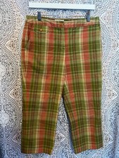 Talbots Petites Womens Plaid Cropped Pants Size 8 Stretch Cotton Blend Green  C