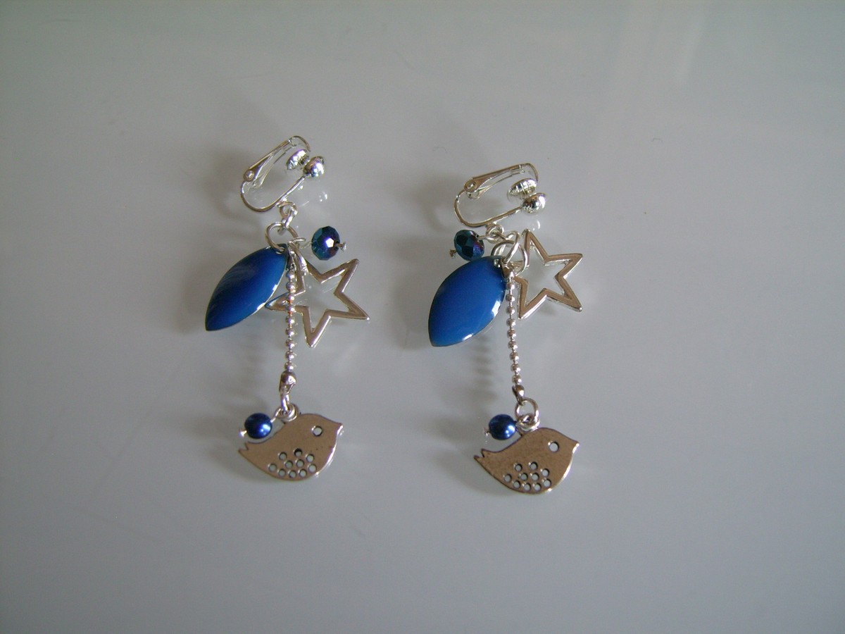 Boucles D'oreilles Clip Bleu Clair/marine/roi - Mariage, Soirée - Neuf Avec étiquettes