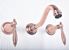 Antique Red Copper Bathroom Basin Faucet 3 Holes Wall Mounted Tub Sink Mixer Tap