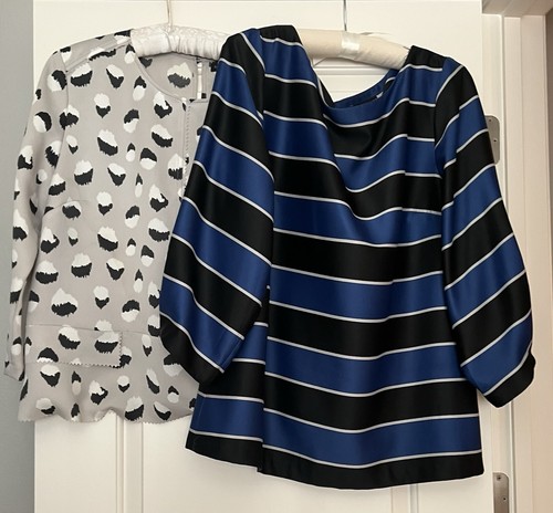 Lot of 2 Banana Republic Blouse XL Black and Royal Blue & Grey/Black/White