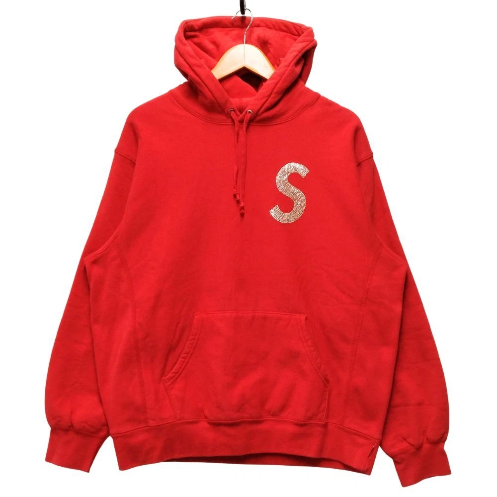 Sweat à capuche rouge logo Swarovski S SUPREME 21SS M authentique / 35724