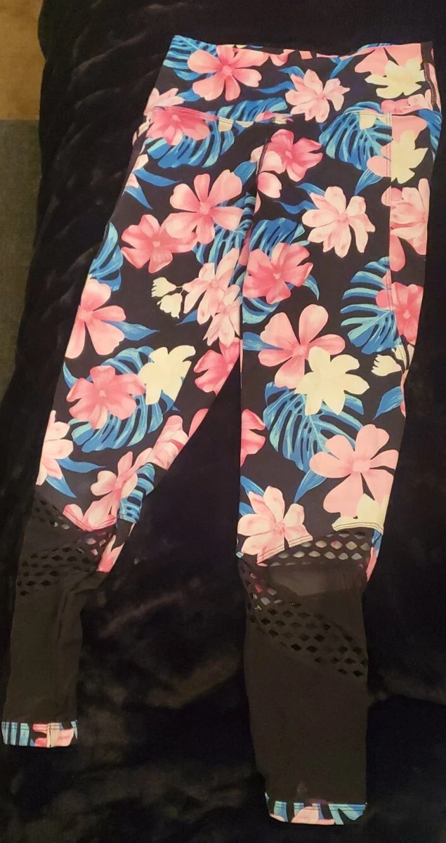 Victoria Secret PINK Leggings S Black Colorful Floral Hawaiian High Waisted
