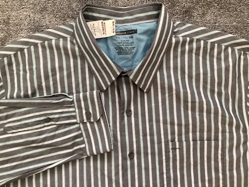 Van Heusen Studio Slim Fit Mens 2XL XXL Gray Striped Button Up Long Sleeve Shirt - Picture 2 of 10