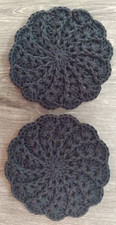 Set of 2 Crochet Handmade Coasters/Doily 100% Cotton Color Black