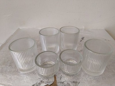 6 Stück verschiedene gerippte klare Windlicht & Teelicht Kerzenhalter, Glas Kerzenhalter