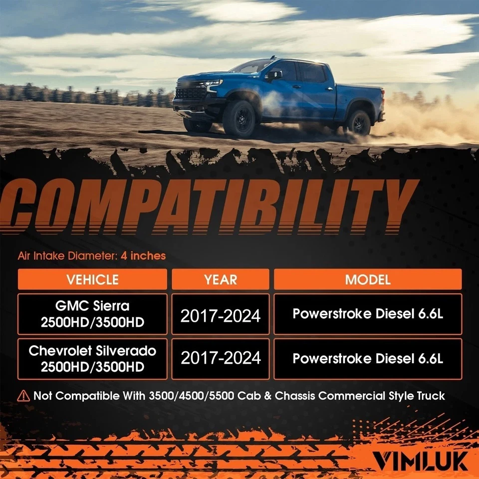 Turbo Exhaust 4"Pipe fit 2017-2024 Silverado Sierra 2500 3500HD L5P 6.6 Duramax Foto 2 de 4