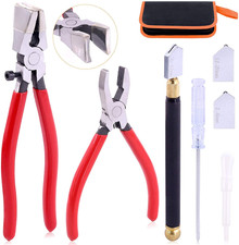3Pcs Premium Glass Running Breaking Pliers and Class Cutter Kit, Heavy Duty Glas